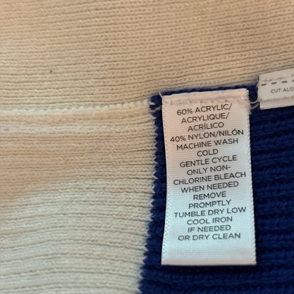 LOFT knit sweater size small. Blue and winter white stripes. Crew neck, - Picture 5 of 9